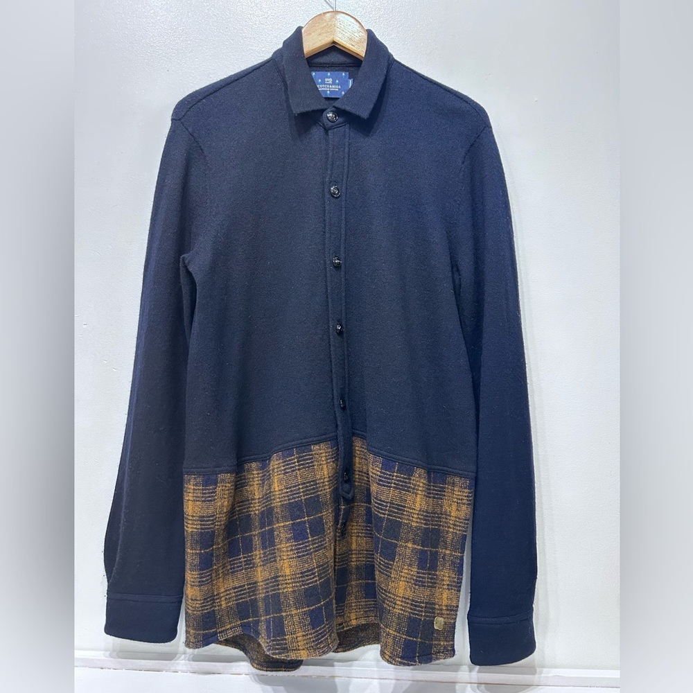 Scotch & Soda Amsterdam‎ Couture Mens Navy Shacket Wool Knit Long Sweater Size L
